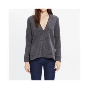 Madewell Low V Neck Sweater Charcoal Gray Boho Tunic Top